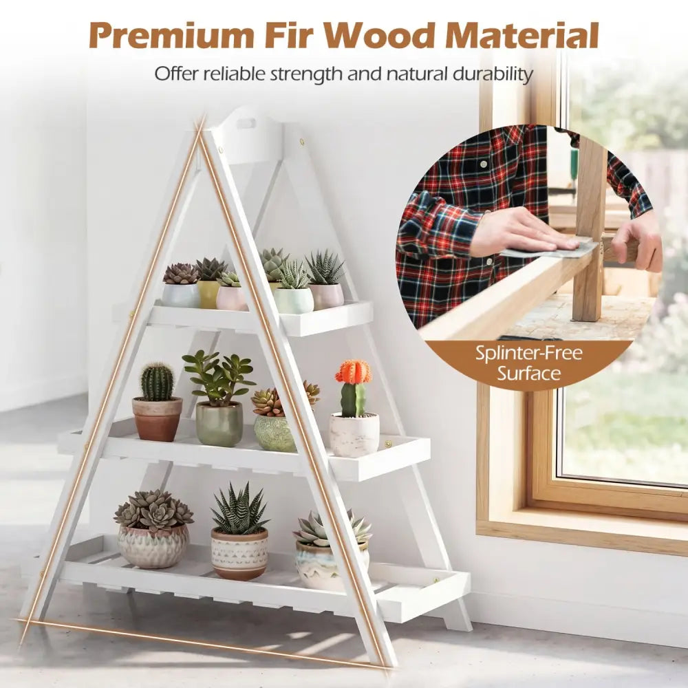 3-Tier Plant Stand Flower Pot Display Shelf-White - White - Plant Stands