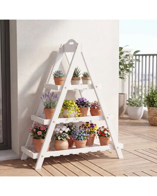 3-Tier Plant Stand Flower Pot Display Shelf-White - White - Plant Stands