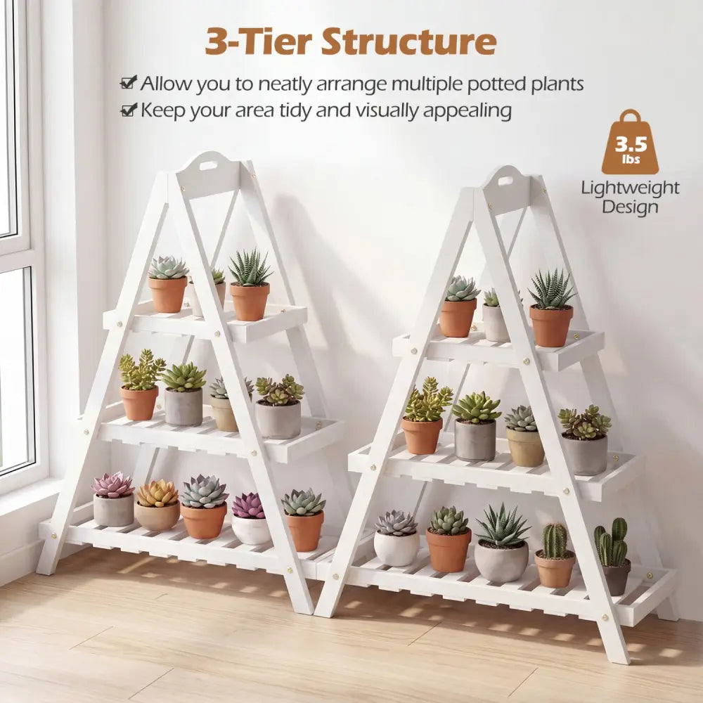 3-Tier Plant Stand Flower Pot Display Shelf-White - White - Plant Stands