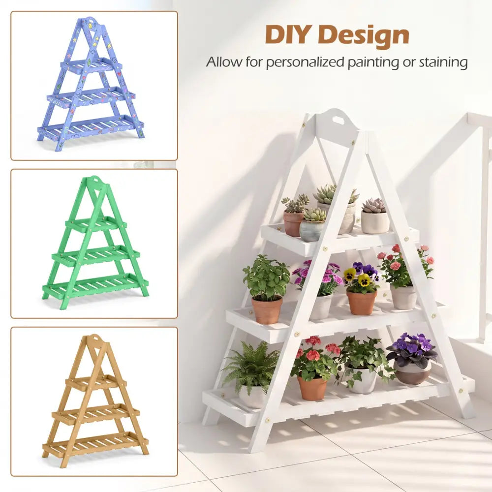 3-Tier Plant Stand Flower Pot Display Shelf-White - White - Plant Stands