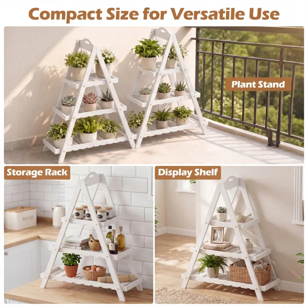 3-Tier Plant Stand Flower Pot Display Shelf-White - White - Plant Stands