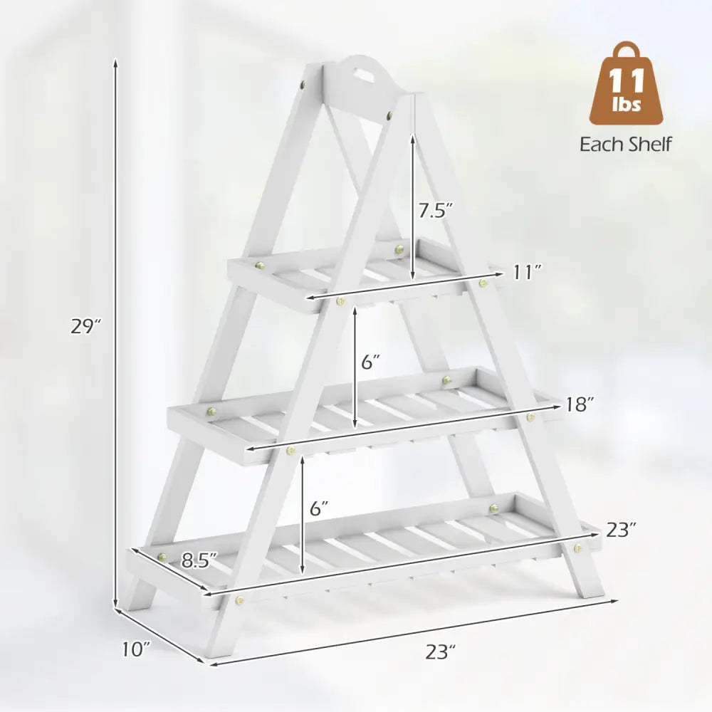 3-Tier Plant Stand Flower Pot Display Shelf-White - White - Plant Stands