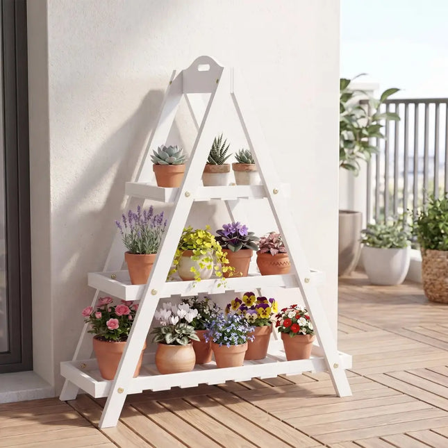 3-Tier Plant Stand Flower Pot Display Shelf-White - White - Plant Stands