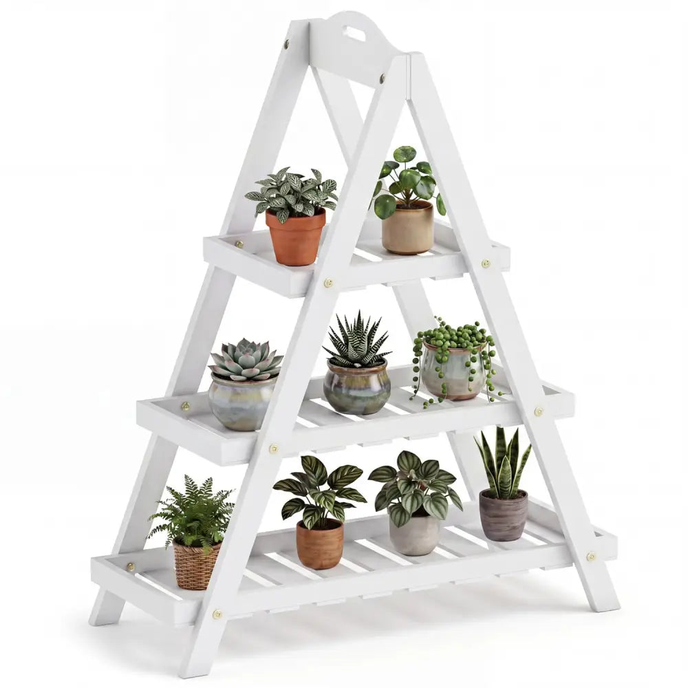 3-Tier Plant Stand Flower Pot Display Shelf-White - White - Plant Stands