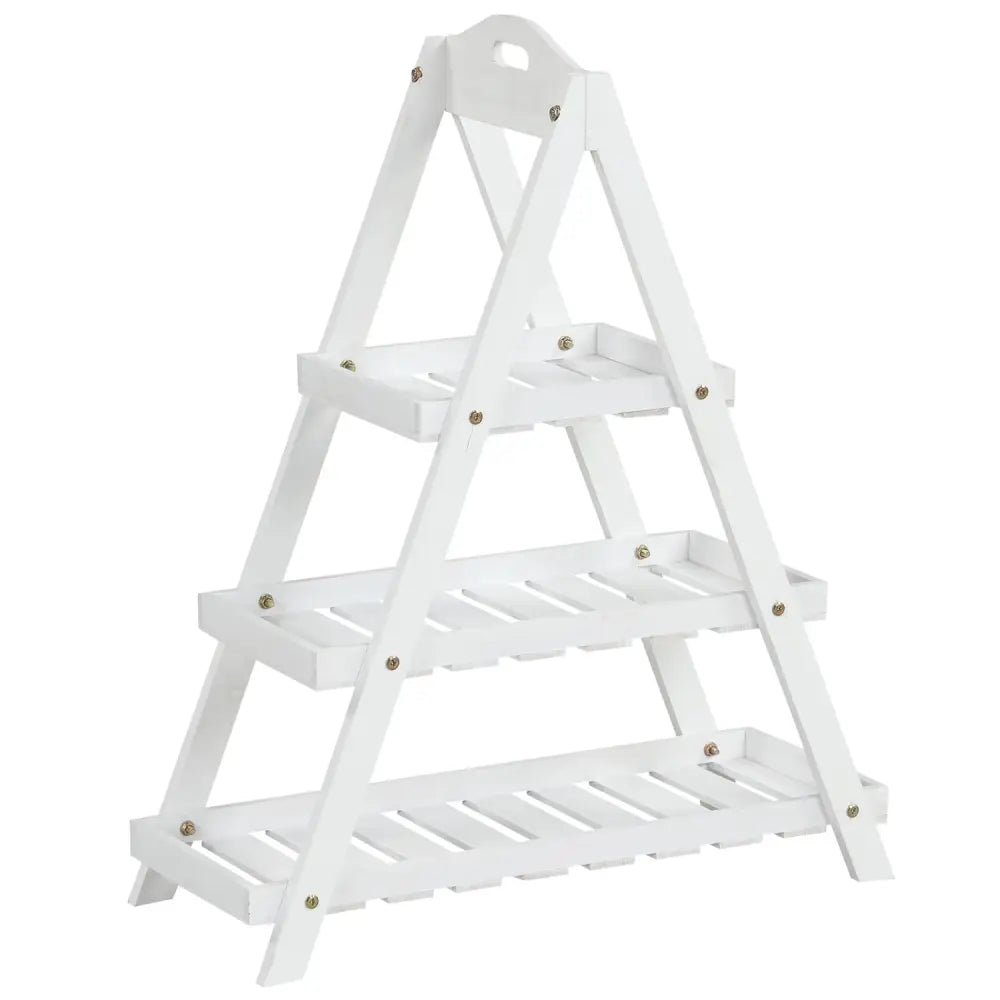 3-Tier Plant Stand Flower Pot Display Shelf-White - White - Plant Stands