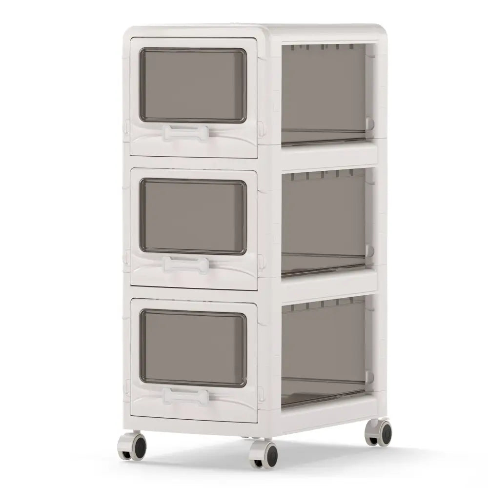 3-Tier Plastic Drawer Storage Organizer Rolling Cart with 3/4/5 Drawers and Lockable Wheels - File Cabinets