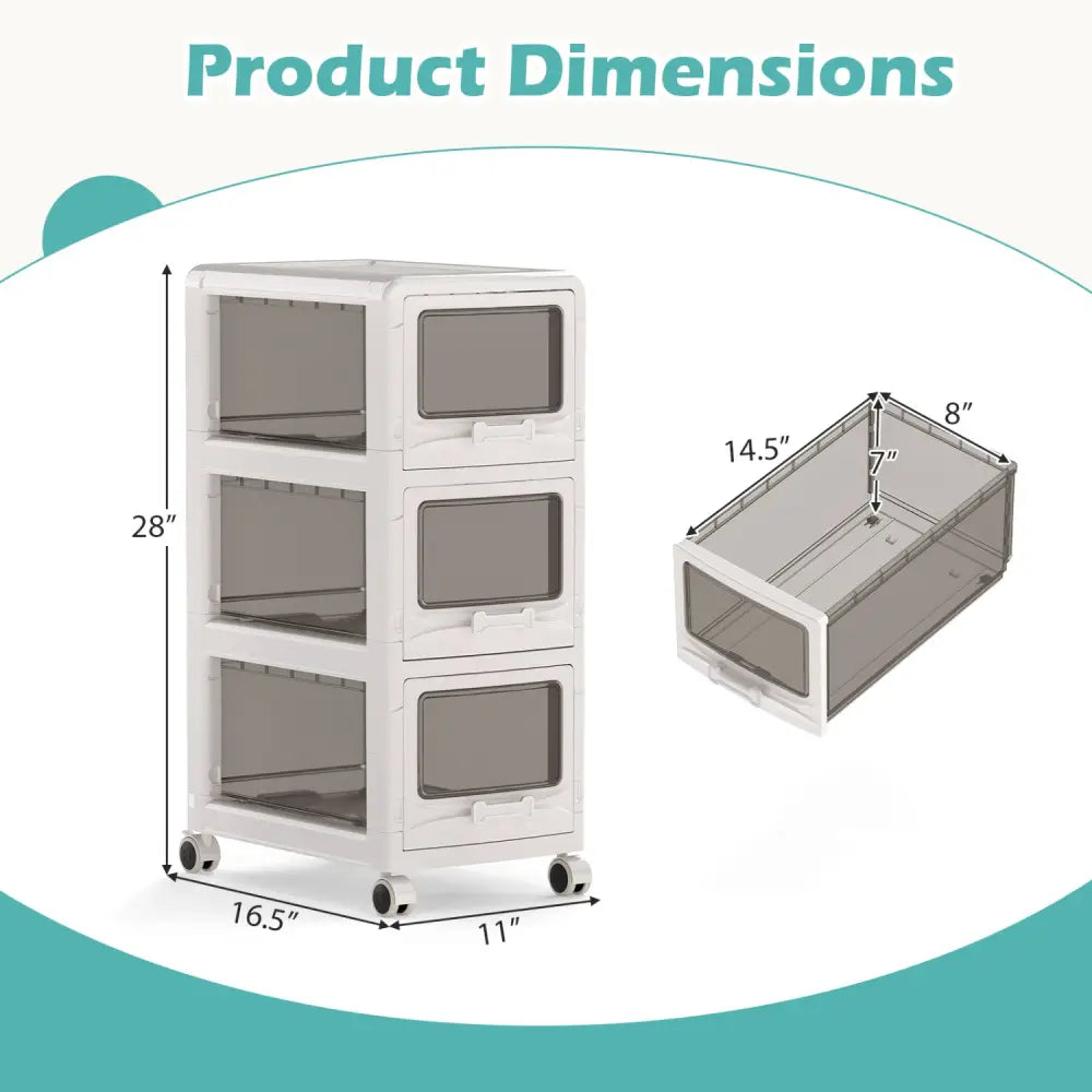 3-Tier Plastic Drawer Storage Organizer Rolling Cart with 3/4/5 Drawers and Lockable Wheels - File Cabinets