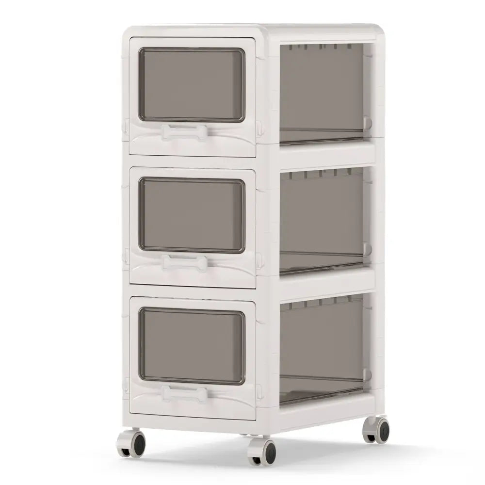 3-Tier Plastic Drawer Storage Organizer Rolling Cart with 3/4/5 Drawers and Lockable Wheels - File Cabinets