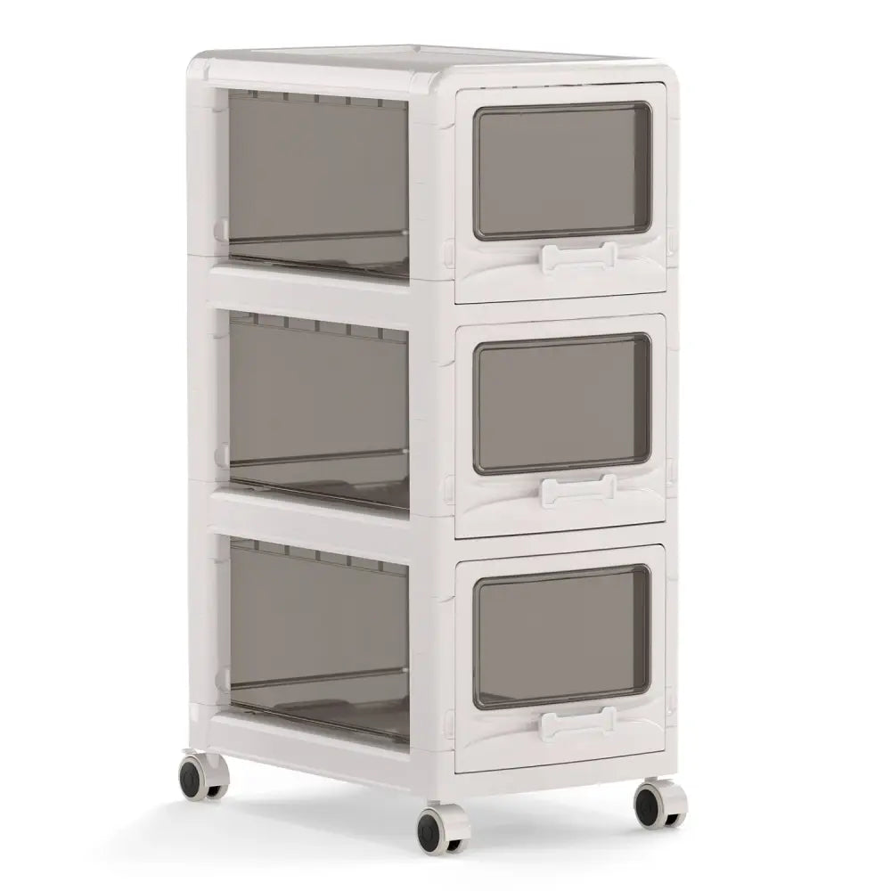 3-Tier Plastic Drawer Storage Organizer Rolling Cart with 3/4/5 Drawers and Lockable Wheels - File Cabinets