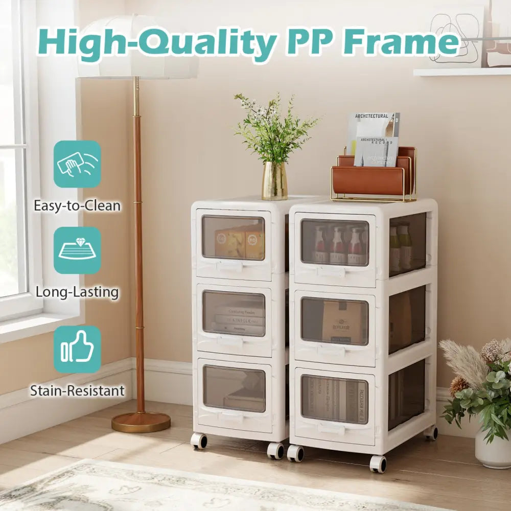 3-Tier Plastic Drawer Storage Organizer Rolling Cart with 3/4/5 Drawers and Lockable Wheels - File Cabinets