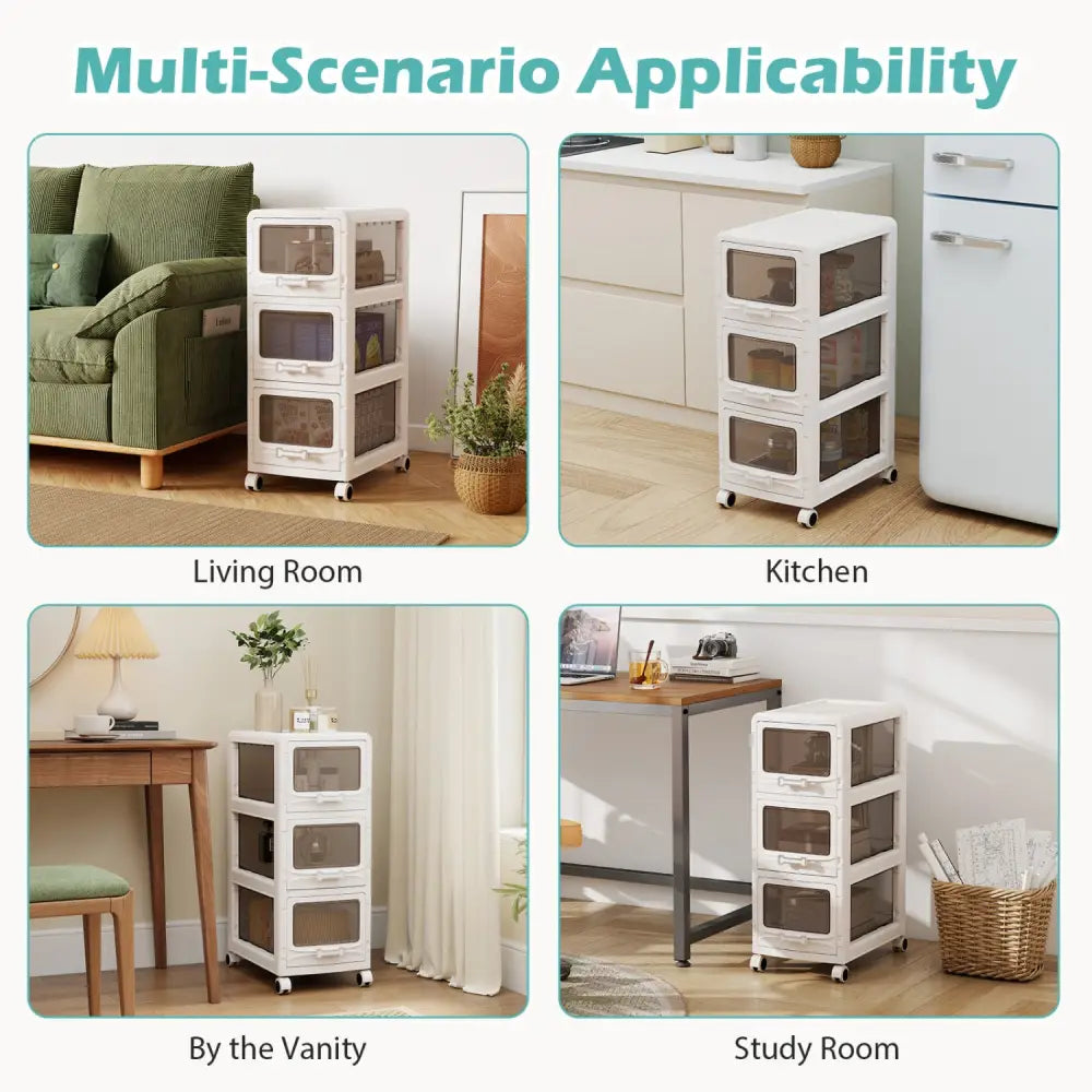 3-Tier Plastic Drawer Storage Organizer Rolling Cart with 3/4/5 Drawers and Lockable Wheels - File Cabinets