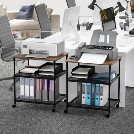 3 Tier Printer Stand Rolling Fax Cart with Adjustable Shelf and Swivel Wheels-Coffee Costway