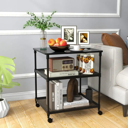 3 Tier Printer Stand Rolling Fax Cart with Adjustable Shelf and Swivel Wheels-Black Costway