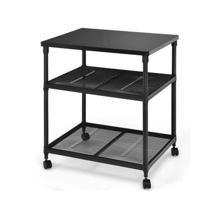 3 Tier Printer Stand Rolling Fax Cart with Adjustable Shelf and Swivel Wheels-Black Costway