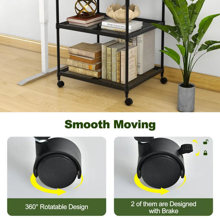 3 Tier Printer Stand Rolling Fax Cart with Adjustable Shelf and Swivel Wheels-Black Costway