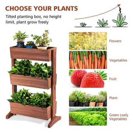 3-Tier Raised Garden Bed with Detachable Ladder and Adjustable Shelf - Natural - Raised Garden Beds