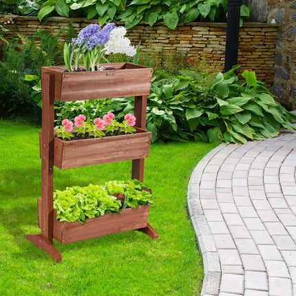 3-Tier Raised Garden Bed with Detachable Ladder and Adjustable Shelf - Natural - Raised Garden Beds