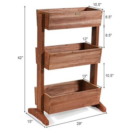 3-Tier Raised Garden Bed with Detachable Ladder and Adjustable Shelf - Natural - Raised Garden Beds