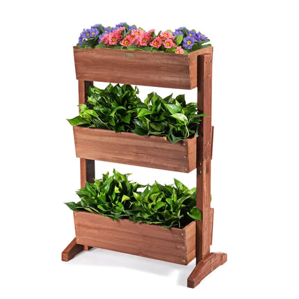 3-Tier Raised Garden Bed with Detachable Ladder and Adjustable Shelf - Natural - Raised Garden Beds