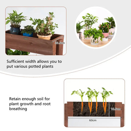 3-Tier Raised Garden Bed with Detachable Ladder and Adjustable Shelf - Natural - Raised Garden Beds
