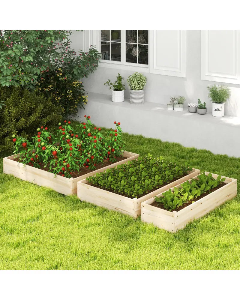 3-Tier Raised Garden Bed with Lattice Trellis and Open-Ended Base-Natural - Natural - Raised Garden Beds
