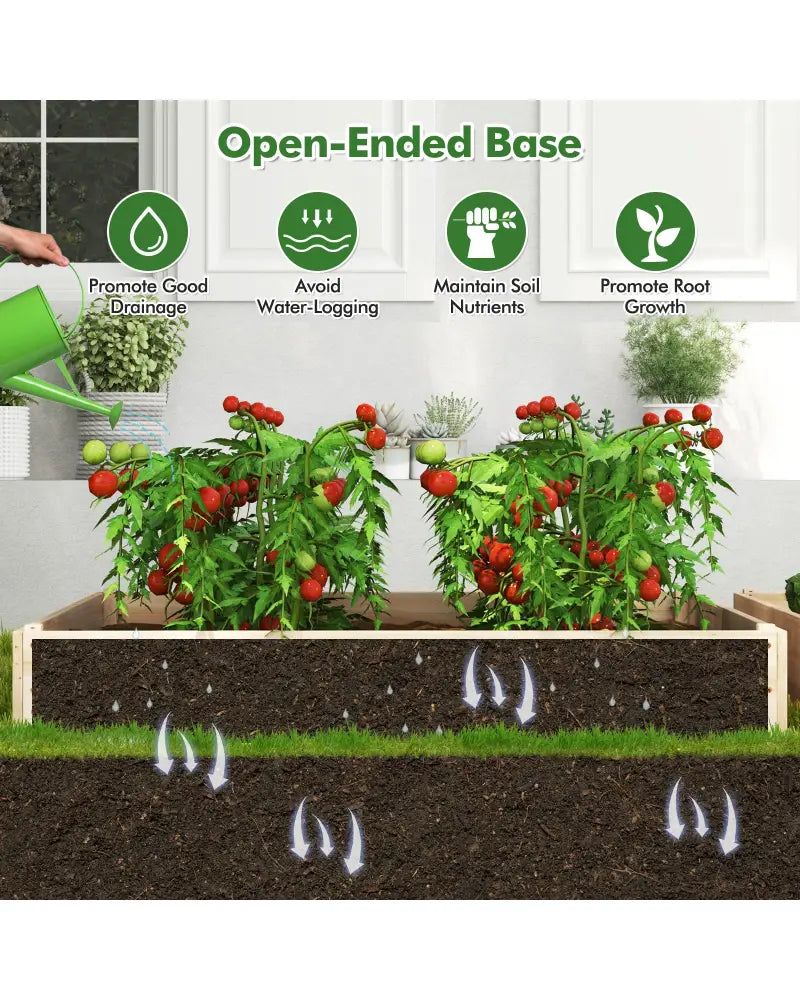 3-Tier Raised Garden Bed with Lattice Trellis and Open-Ended Base-Natural - Natural - Raised Garden Beds