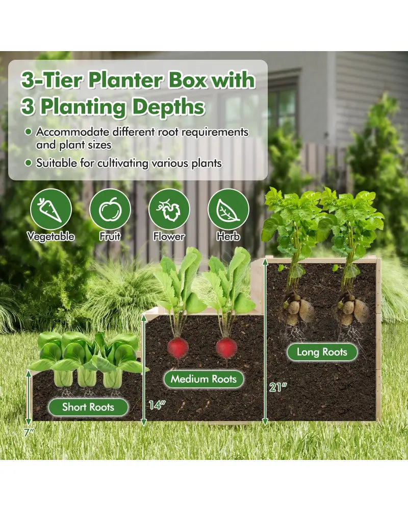 3-Tier Raised Garden Bed with Lattice Trellis and Open-Ended Base-Natural - Natural - Raised Garden Beds