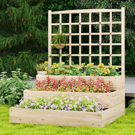 3-Tier Raised Garden Bed with Lattice Trellis and Open-Ended Base-Natural - Natural - Raised Garden Beds