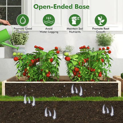 3-Tier Raised Garden Bed with Lattice Trellis and Open-Ended Base-Natural - Natural - Raised Garden Beds