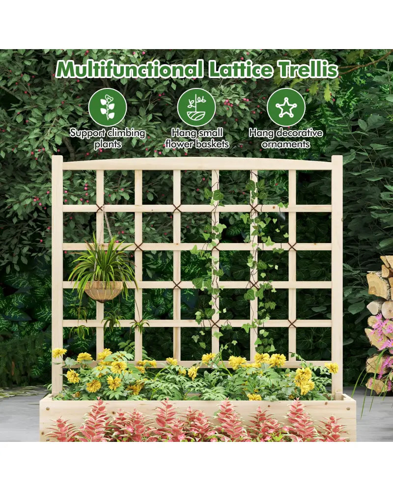 3-Tier Raised Garden Bed with Lattice Trellis and Open-Ended Base-Natural - Natural - Raised Garden Beds