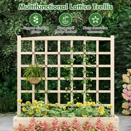 3-Tier Raised Garden Bed with Lattice Trellis and Open-Ended Base-Natural - Natural - Raised Garden Beds