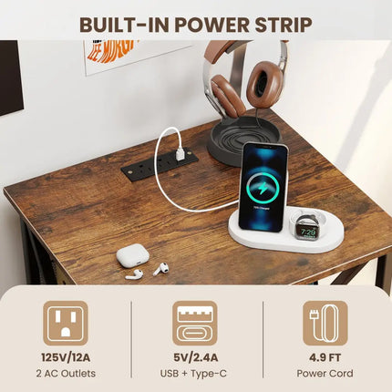 3-Tier Record Player Stand with Charging Station and Adjustable Shelf-Coffee Costway