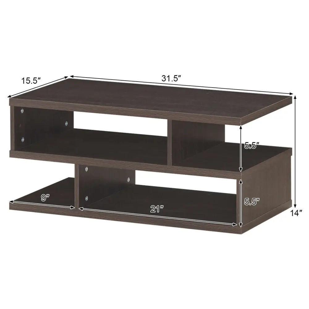 3-Tier Rectangular Modern Coffee Table with Storage Shelf - Brown - Coffee Tables