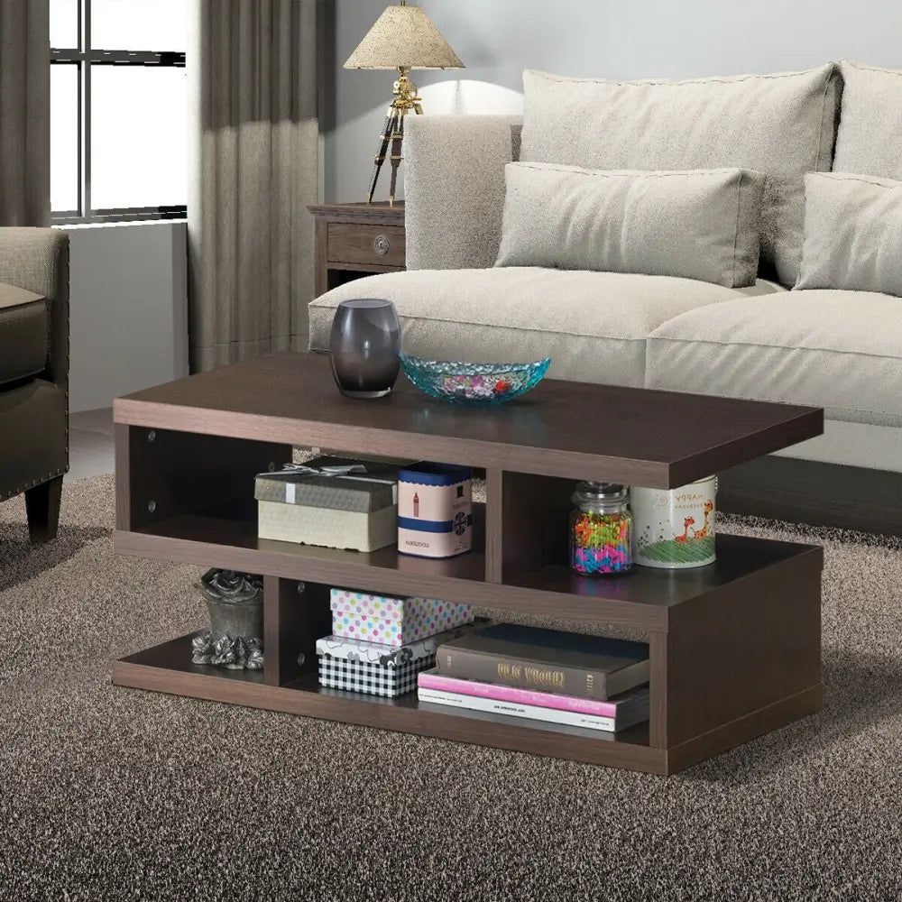 3-Tier Rectangular Modern Coffee Table with Storage Shelf - Brown - Coffee Tables