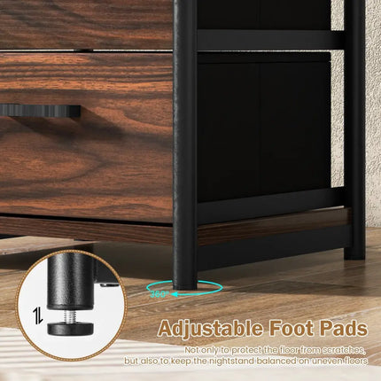 3-Tier Retro Nightstand with 2 Removable Fabric Drawers and Open Shelf-Walnut Costway