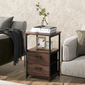 3-Tier Retro Nightstand with 2 Removable Fabric Drawers and Open Shelf-Walnut - Walnut - End & Side Tables