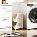3-Tier Rolling Laundry Basket with Wheels Plastic Storage Cart with Side Hooks - Beige - Laundry Baskets