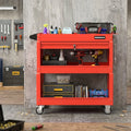 3 Tier Rolling Tool Cart with Lockable Drawer for Garage and Workshop-Red - Red - Garages