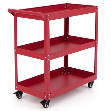 3-Tier Rolling Tool Cart with Spacious Shelves 4 Universal Wheels and 2 Brakes-Red - Red - Garages