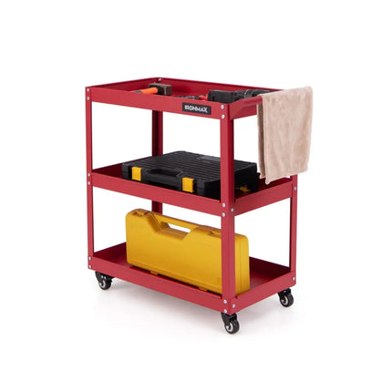 3-Tier Rolling Tool Cart with Spacious Shelves 4 Universal Wheels and 2 Brakes-Red - Red - Garages