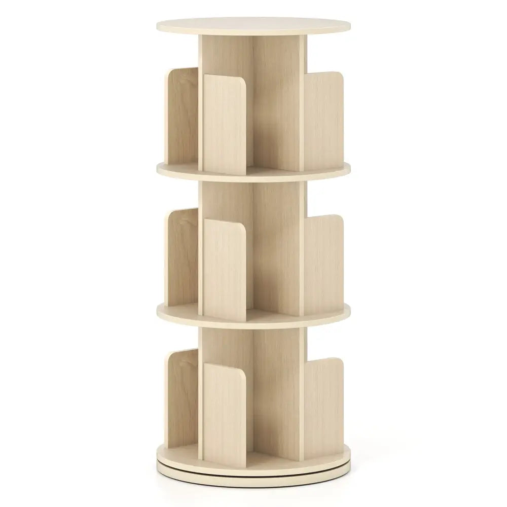 3-Tier Rotating Bookshelf with Dividers and Anti-falling Baffles-Natural - Natural - Bookcases