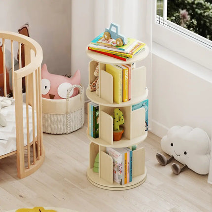 3-Tier Rotating Bookshelf with Dividers and Anti-falling Baffles-Natural Costway