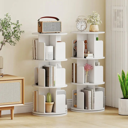 3-Tier Rotating Bookshelf with Dividers and Anti-falling Baffles-White Costway
