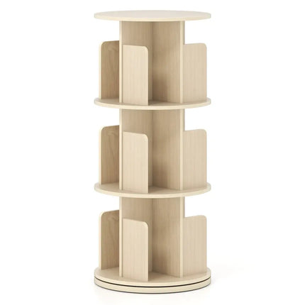 3-Tier Rotating Bookshelf with Dividers and Anti-falling Baffles-Natural Costway