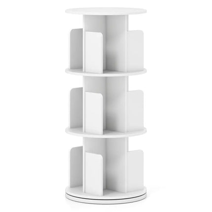 3-Tier Rotating Bookshelf with Dividers and Anti-falling Baffles-White Costway
