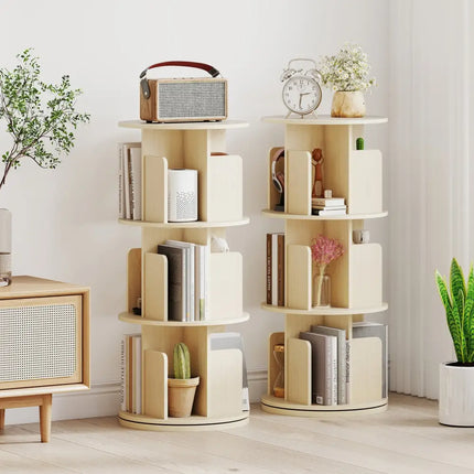 3-Tier Rotating Bookshelf with Dividers and Anti-falling Baffles-Natural Costway