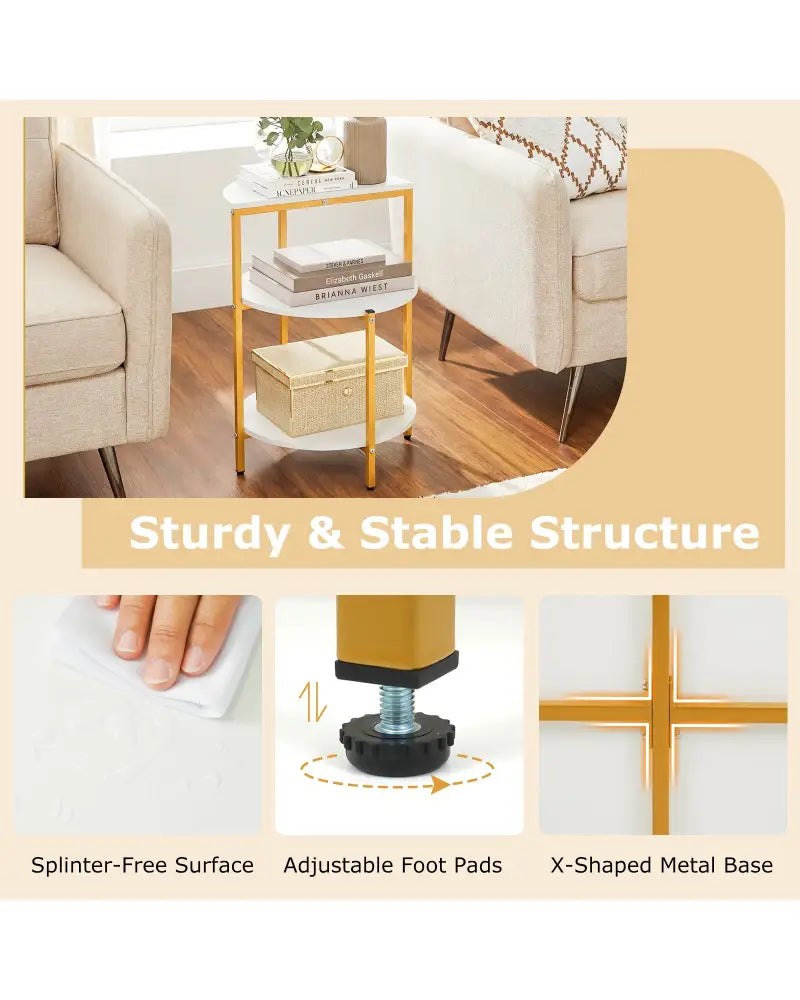 3-Tier Round End Table for Small Space and Bedroom Room-Set of 1 - End & Side Tables