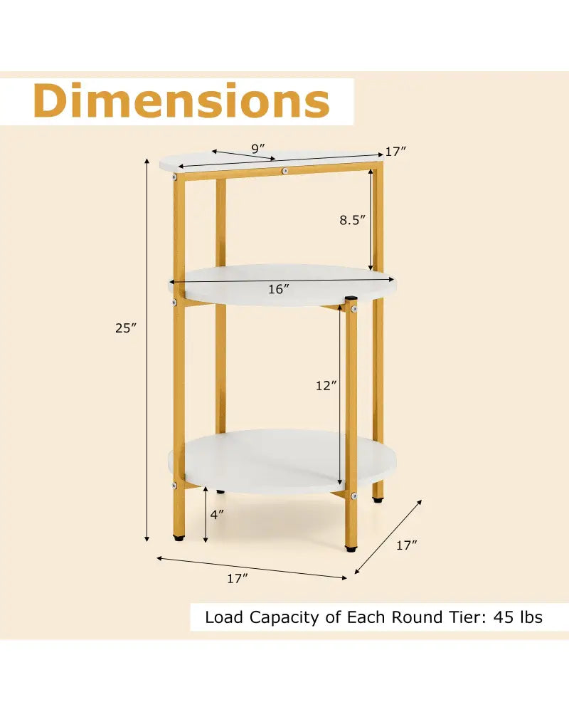 3-Tier Round End Table for Small Space and Bedroom Room-Set of 1 - End & Side Tables