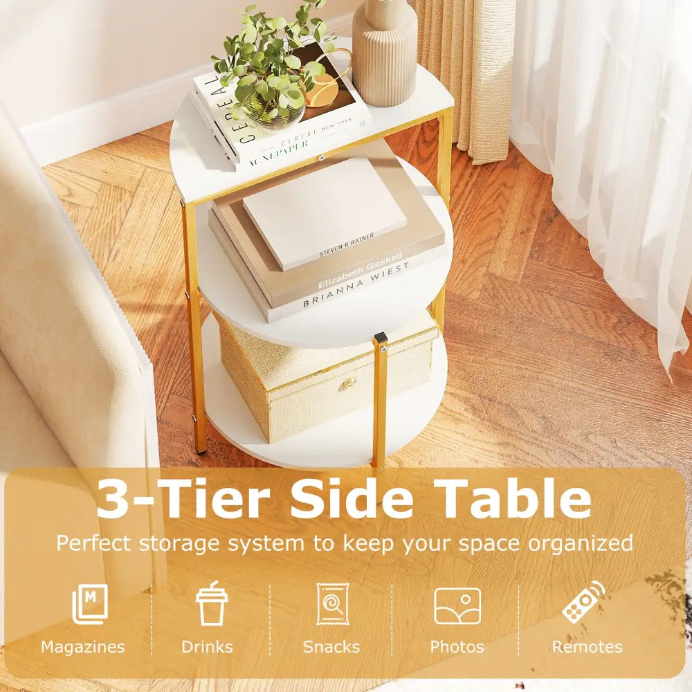 3-Tier Round End Table for Small Space and Bedroom Room-Set of 1 - End & Side Tables