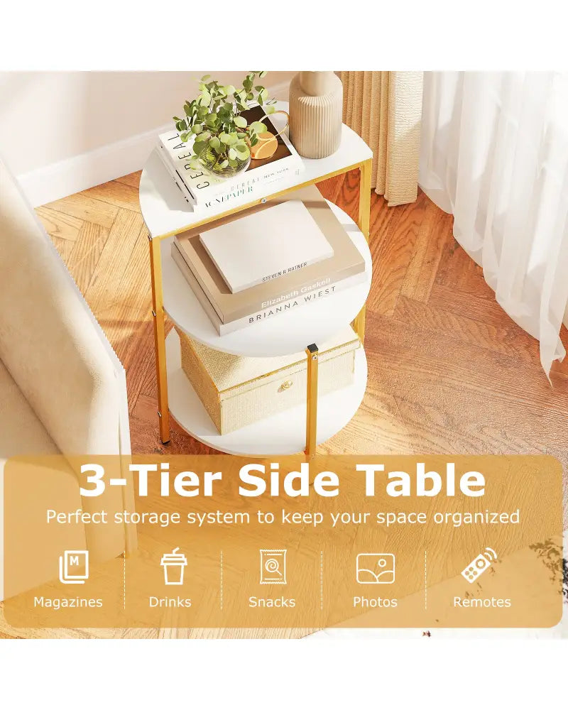 3-Tier Round End Table for Small Space and Bedroom Room-Set of 1 - End & Side Tables